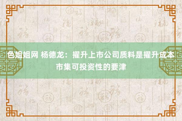 色姐姐网 杨德龙：擢升上市公司质料是擢升成本市集可投资性的要津